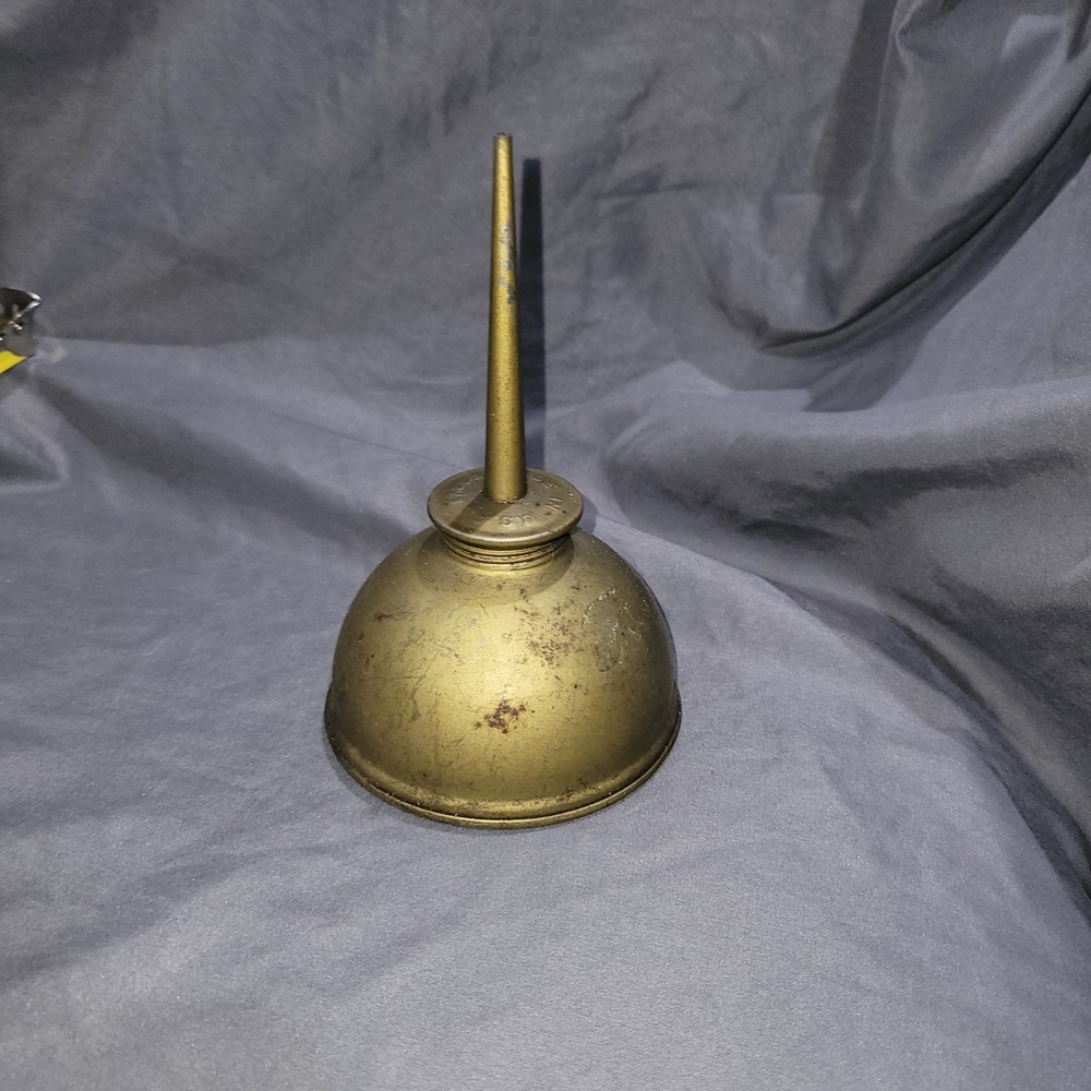 Vintage Eagle Oil Can USA Brass Tone Pump Oiler Long Spout Industrial Tool 6"